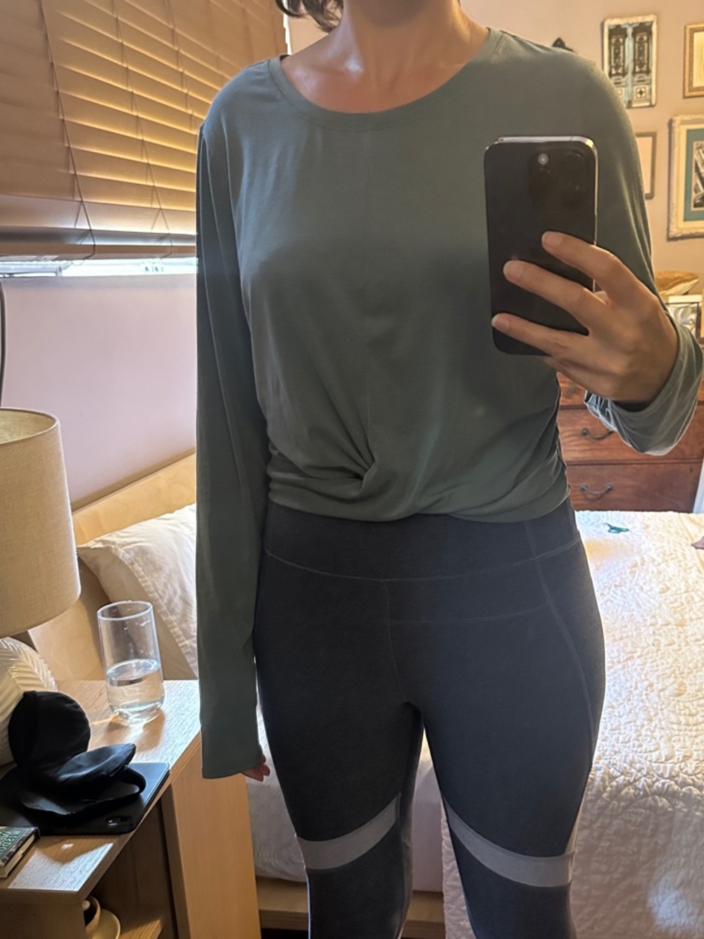 Athleta Olive Green Long Sleeve Top with Subtle Twist Hem
